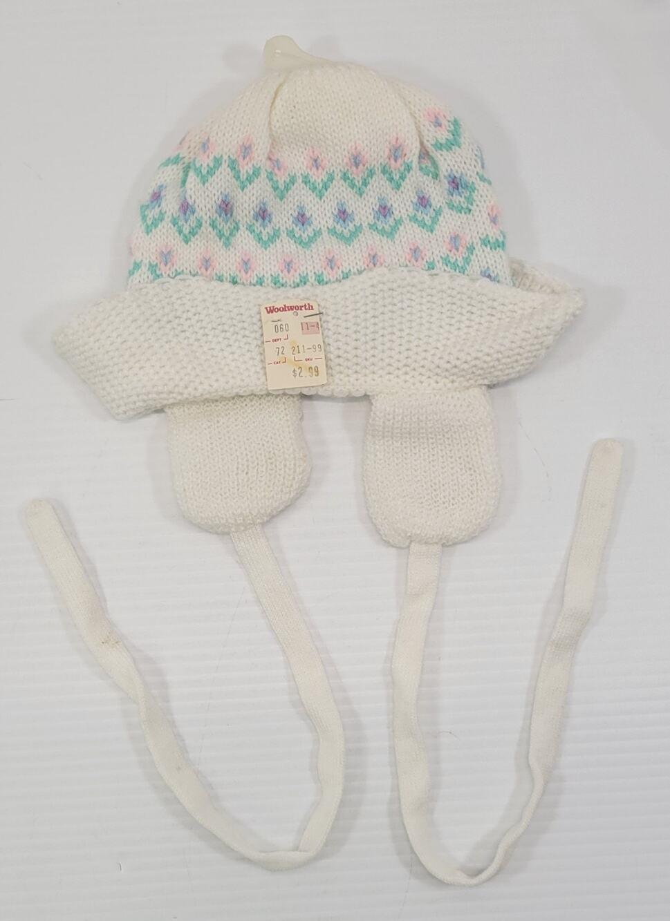 G) Vintage Woolworth Department Store Infant Knit Acrylic Winter Hat White